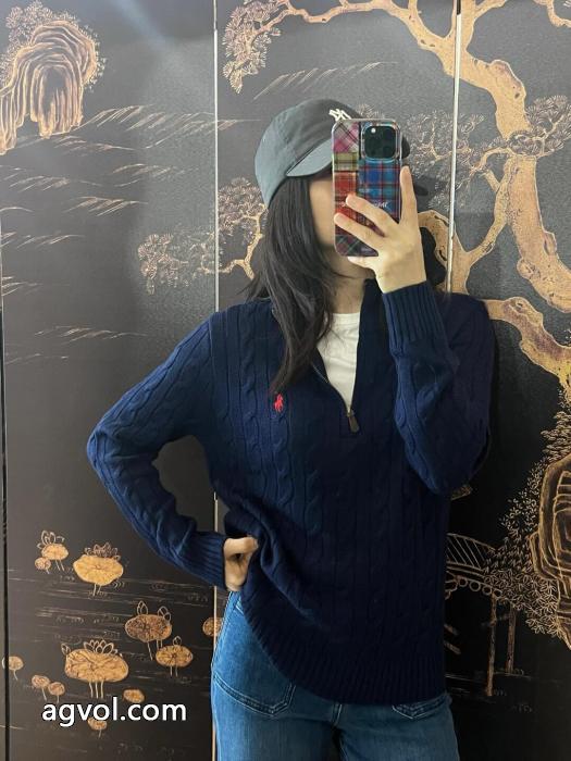 RALPH LAURENクラシックスモールロゴ刺繍ハイネックヘッダーハーフジッパーニットツイストセーター_0_2