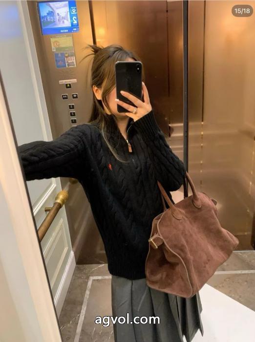 RALPH LAURENクラシックスモールロゴ刺繍ハイネックヘッダーハーフジッパーニットツイストセーター_0_4