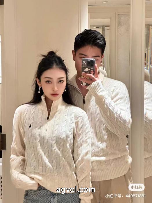 RALPH LAURENクラシックスモールロゴ刺繍ハイネックヘッダーハーフジッパーニットツイストセーター_0_5