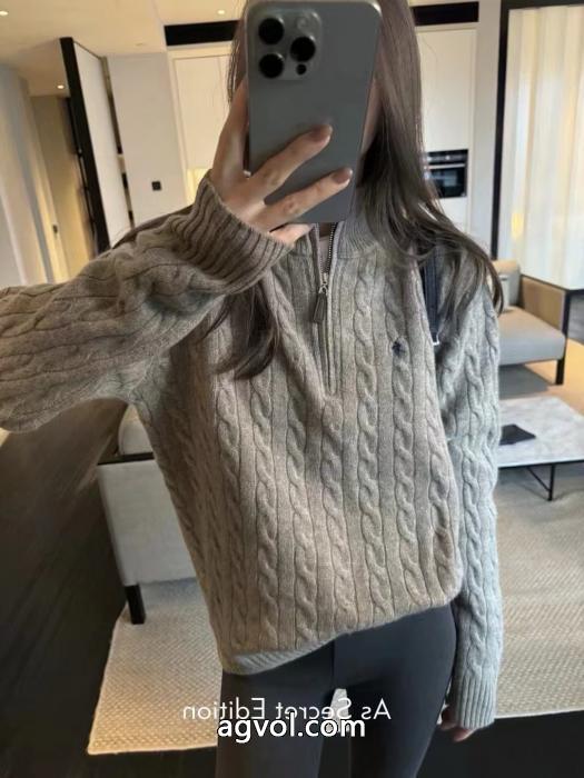 RALPH LAURENクラシックスモールロゴ刺繍ハイネックヘッダーハーフジッパーニットツイストセーター_0_6
