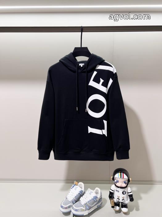 LOEWE連体肩掛けプリント大文字LOGOスプライスマーク純綿連帽衛衣_0_1