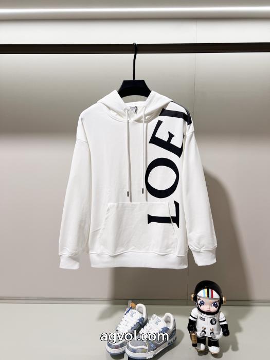 LOEWE連体肩掛けプリント大文字LOGOスプライスマーク純綿連帽衛衣_0_2