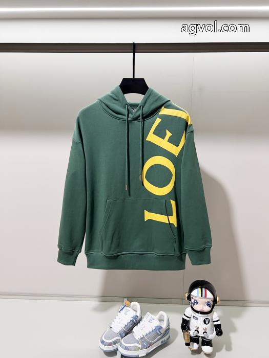 LOEWE連体肩掛けプリント大文字LOGOスプライスマーク純綿連帽衛衣_0_3