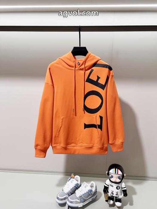 LOEWE連体肩掛けプリント大文字LOGOスプライスマーク純綿連帽衛衣_0_5