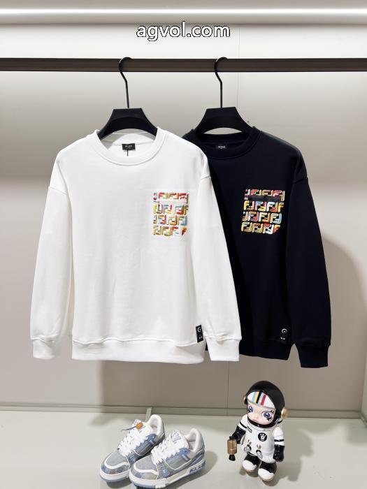 FENDI高品質七色F字母LOGO小標刺繍純綿丸首衛衣_0_0