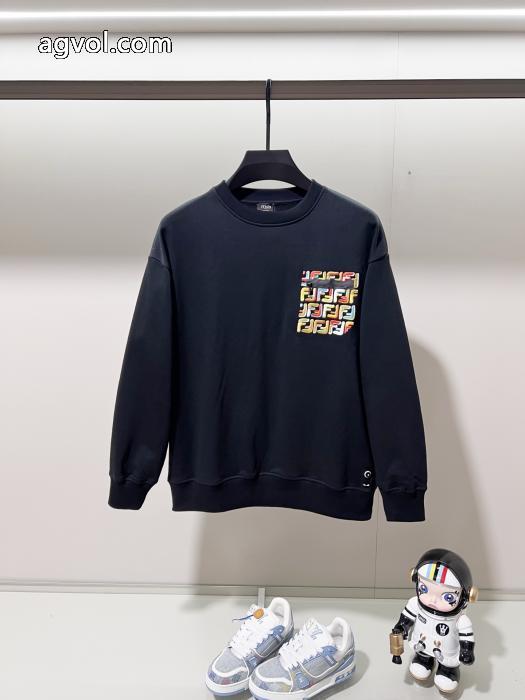 FENDI高品質七色F字母LOGO小標刺繍純綿丸首衛衣_0_1