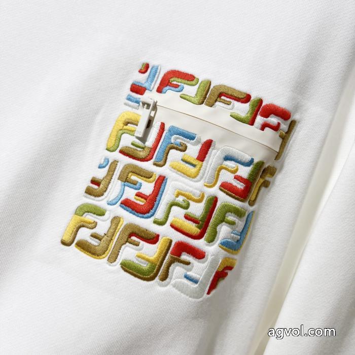FENDI高品質七色F字母LOGO小標刺繍純綿丸首衛衣_0_3