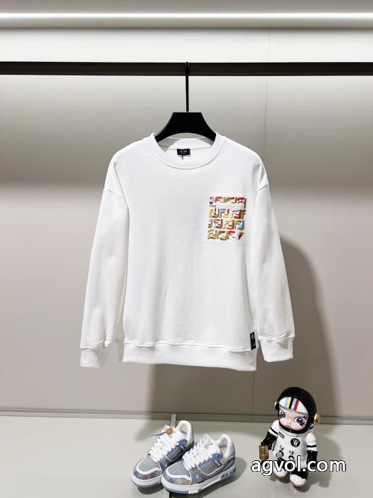 FENDI高品質七色F字母LOGO小標刺繍純綿丸首衛衣_0_4