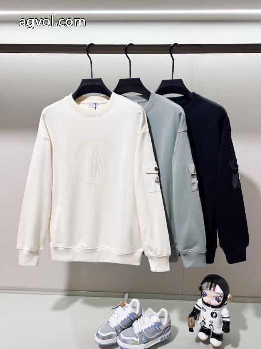 MONCLERフロックプリントアルファベットLOGO腕ナイロン章仔ポケットロゴ丸首衛衣_0_0