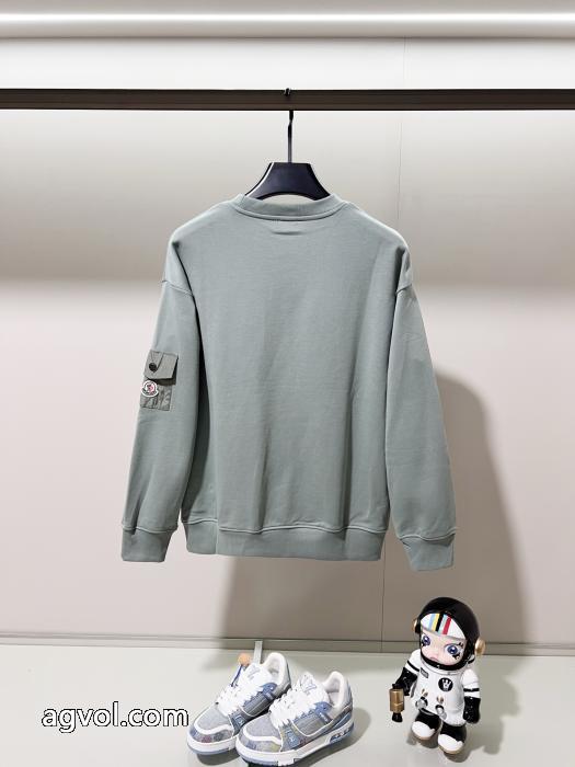 MONCLERフロックプリントアルファベットLOGO腕ナイロン章仔ポケットロゴ丸首衛衣_0_4