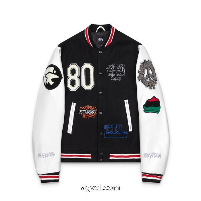 Stussy三方連名Ttl Varsity Jacketパッチワーク刺繍学校チーム野球服男女同型_0_1