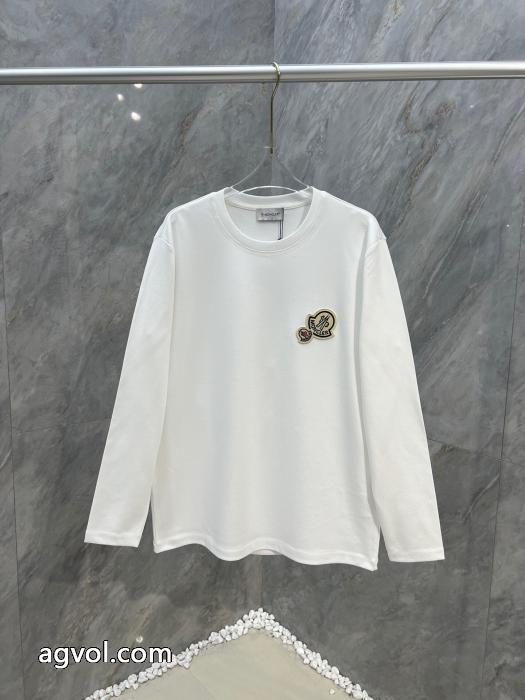 Moncler秋冬新作ダブルロゴ立体刺繍ロゴ丸首長袖Tシャツ_0_0