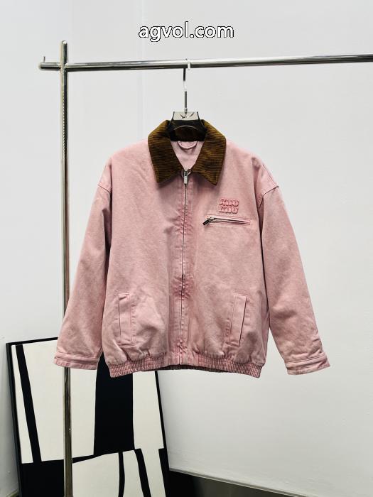 MiuMiuベルベット開襟デニムジッパー綿の服_0_1
