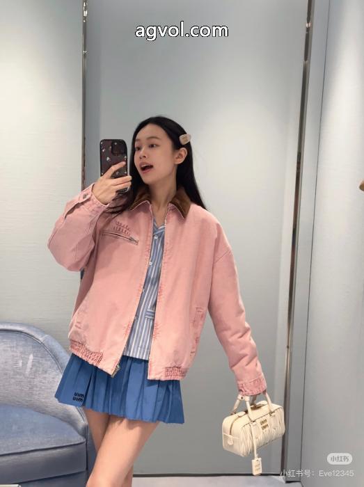 MiuMiuベルベット開襟デニムジッパー綿の服_0_2