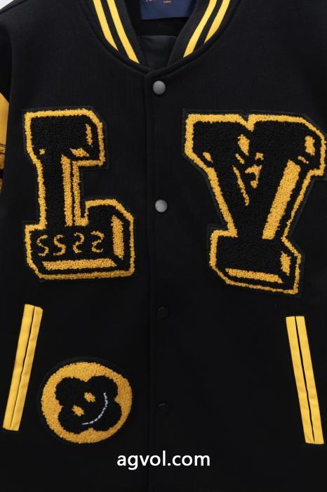 Louis Vuitton古花パッチワークレザースリーブタオル刺繍野球ウェアウールジャケット_0_4
