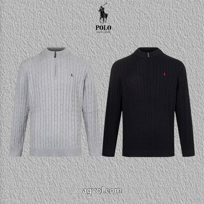 ポロ ラルフローレン Polo Ralph Laurenハーフジッパー麻刺繍ニットクルーネックセーター_0_1