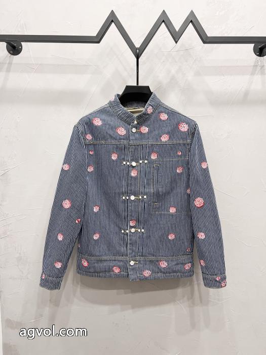 LOUIS VUITTONストライプ刺繍シングルバックルデニムジャケット_0_2