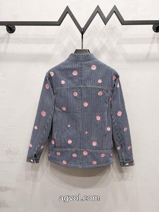 LOUIS VUITTONストライプ刺繍シングルバックルデニムジャケット_0_3