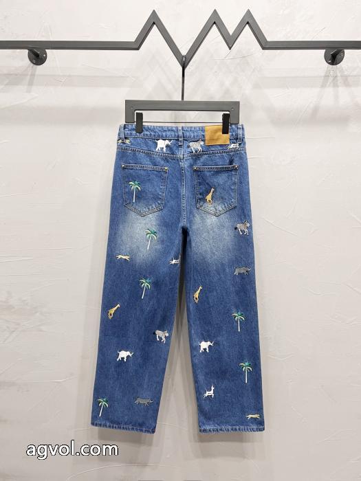 LOUIS VUITTON動物風景ロゴ柄刺繍ストレートジーンズ_0_0