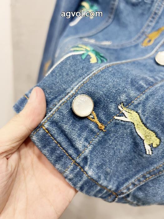 LOUIS VUITTONアニマル柄刺繍シングルバックル開襟ゆったりデニムジャケット_0_1