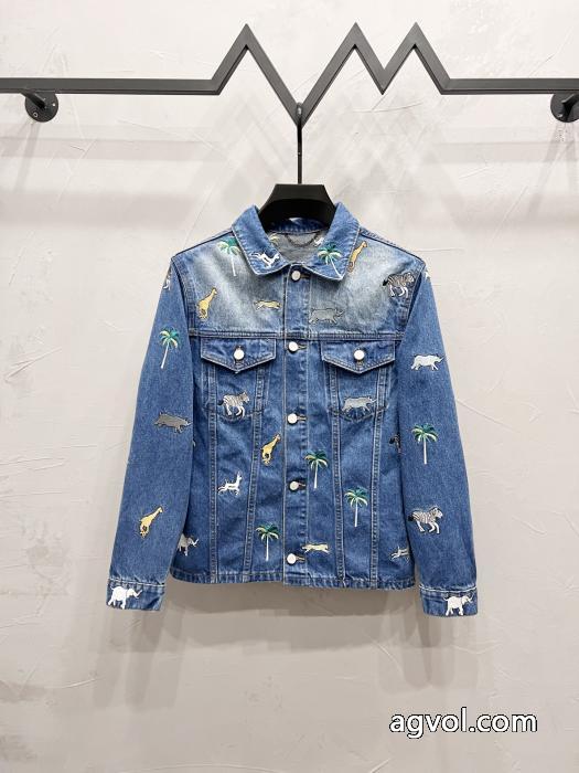 LOUIS VUITTONアニマル柄刺繍シングルバックル開襟ゆったりデニムジャケット_0_5