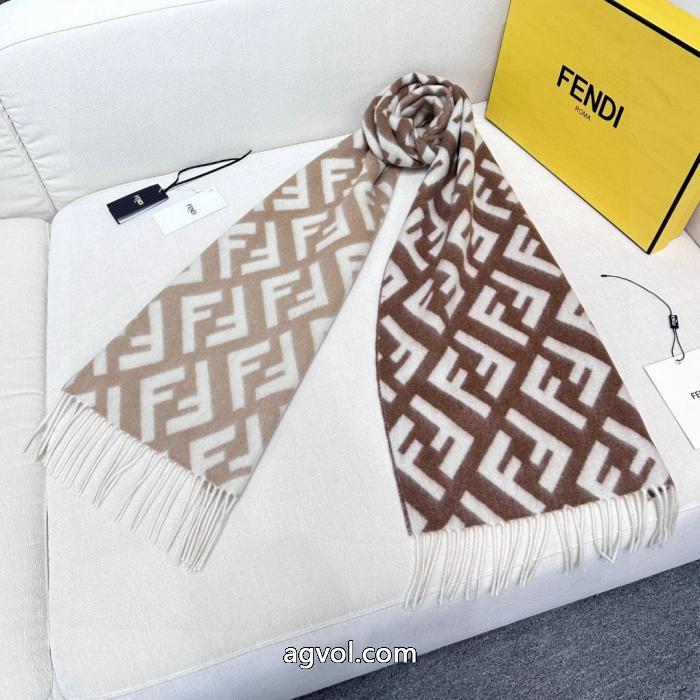 Fendi定番ジャカードグラデーションダブルカシミヤマフラー_0_4
