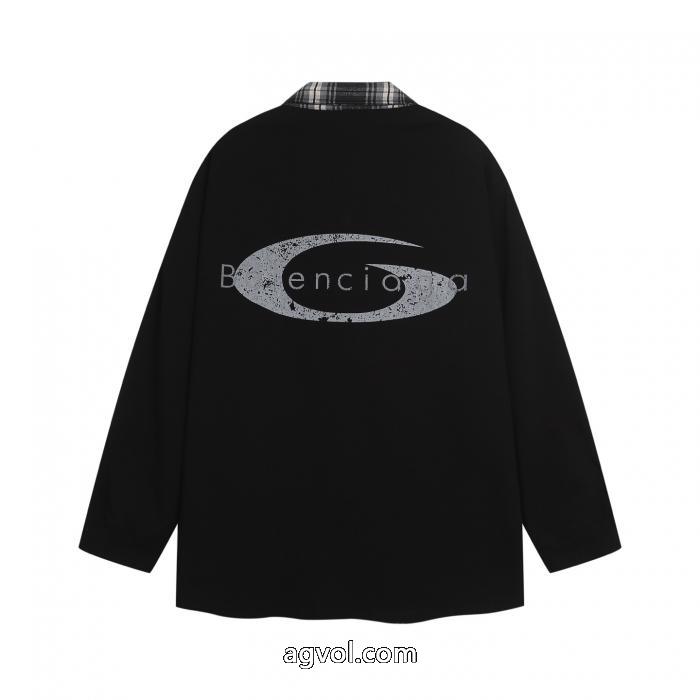 バレンシアガ balenciaga2025FW新作チェックフランネルカップルカジュアルシャツ長袖_0_3