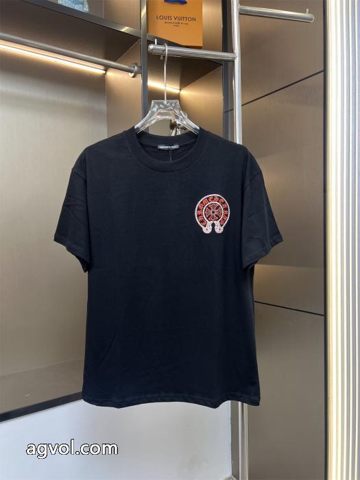 Chrome Hearts新作前後オレンジの馬蹄模様アルファベットの刺繍カップルカジュアル半袖Tシャツ_0_0