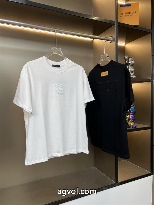 LOUIS VUITTONルイ・ヴィトン2025ss新作アルファベット柄工芸刺繍カップルカジュアル半袖Tシャツ_0_1