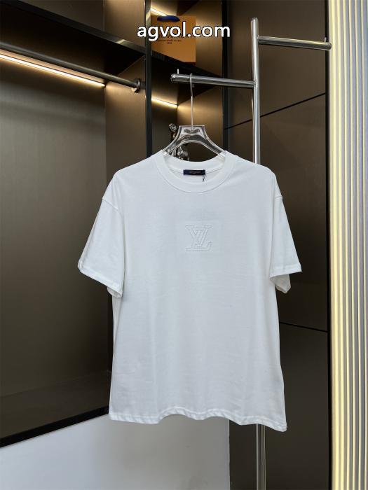 LOUIS VUITTONルイ・ヴィトン2025ss新作アルファベット柄工芸刺繍カップルカジュアル半袖Tシャツ_0_2