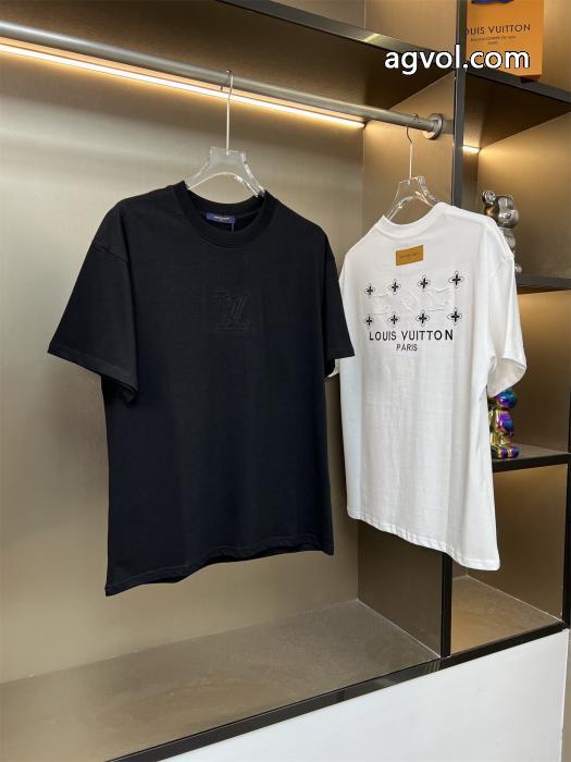 LOUIS VUITTONルイ・ヴィトン2025ss新作アルファベット柄工芸刺繍カップルカジュアル半袖Tシャツ_0_3