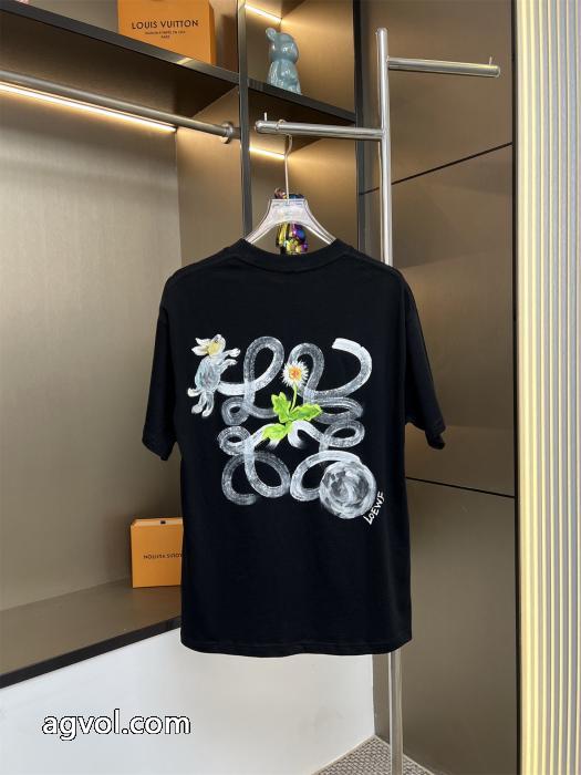 LOEWEロエベ2025 ss新作人工手描き柄カップルカジュアル半袖Tシャツ_0_1