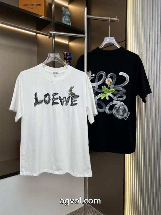 LOEWEロエベ2025 ss新作人工手描き柄カップルカジュアル半袖Tシャツ_0_2