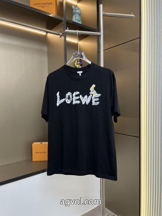 LOEWEロエベ2025 ss新作人工手描き柄カップルカジュアル半袖Tシャツ_0_3