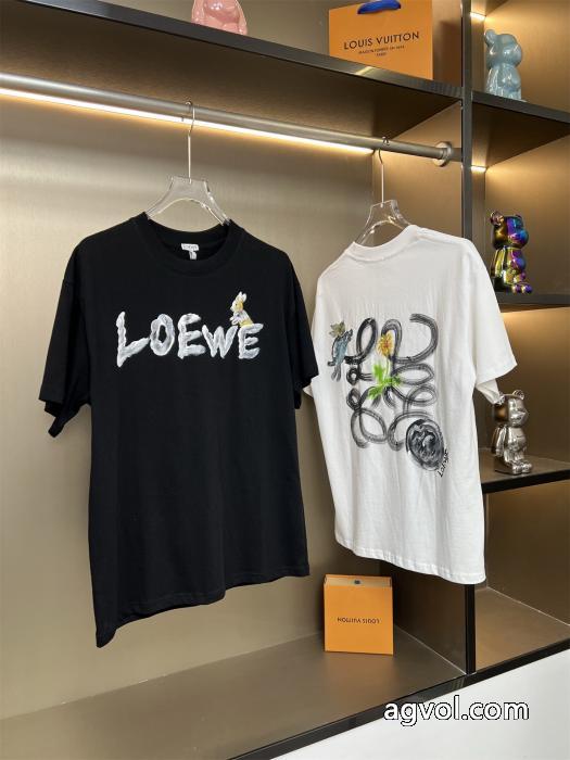 LOEWEロエベ2025 ss新作人工手描き柄カップルカジュアル半袖Tシャツ_0_5