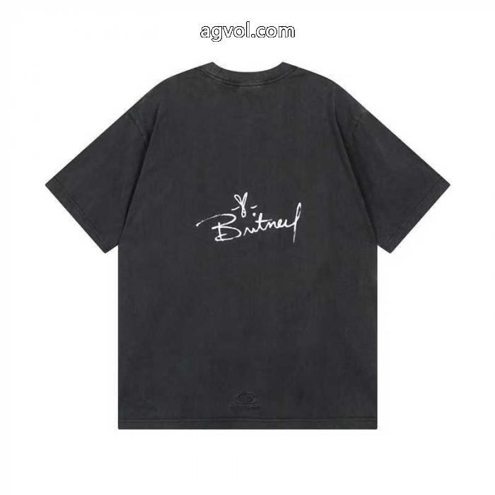 Balenciaga前後片直噴プリントドリル洗い水で古い半袖Tシャツを作る_0_0
