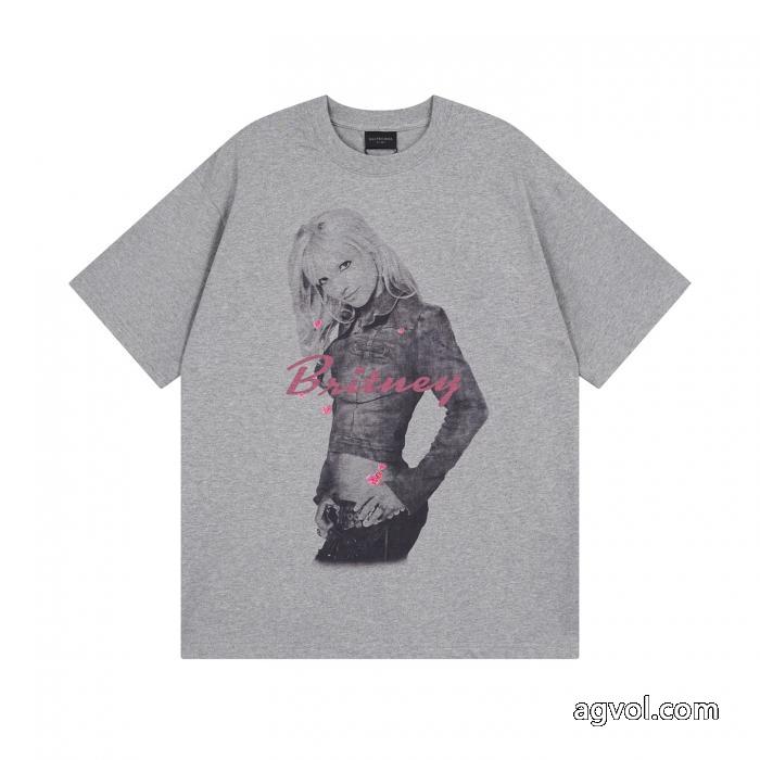 Balenciaga前後片直噴プリントドリル洗い水で古い半袖Tシャツを作る_0_3