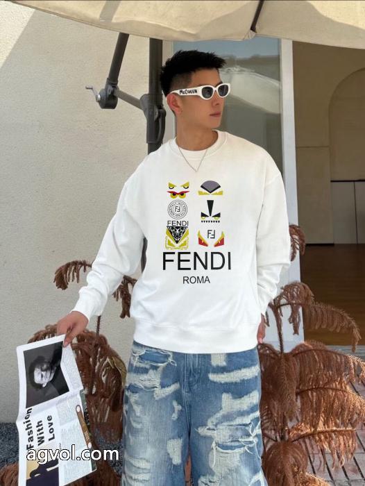 FENDI秋冬ヨーロッパトップクラスのオリジナルファッションカジュアル長袖プリントTシャツ衛衣_0_4