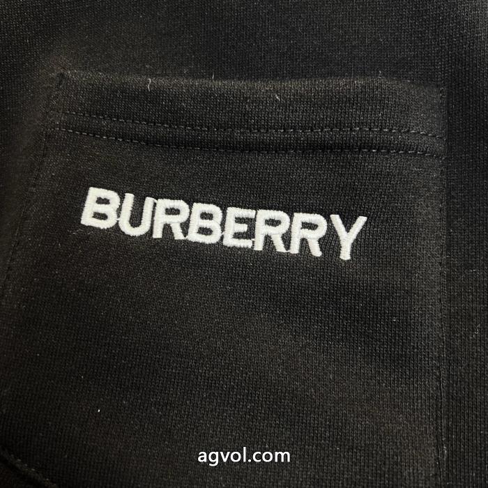 BURBERRY胸ポケットアルファベット刺繍腕チェックステッチクルーネックパーカー_0_2