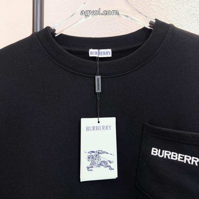 BURBERRY胸ポケットアルファベット刺繍腕チェックステッチクルーネックパーカー_0_3
