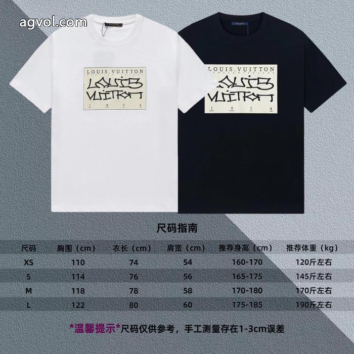 ルイ ヴィトン LOUIS VUITTONプリント下地刺繍草書ロゴ半袖Tシャツ_0_1