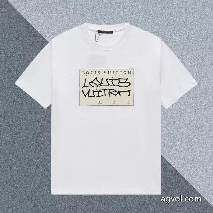 ルイ ヴィトン LOUIS VUITTONプリント下地刺繍草書ロゴ半袖Tシャツ_0_2