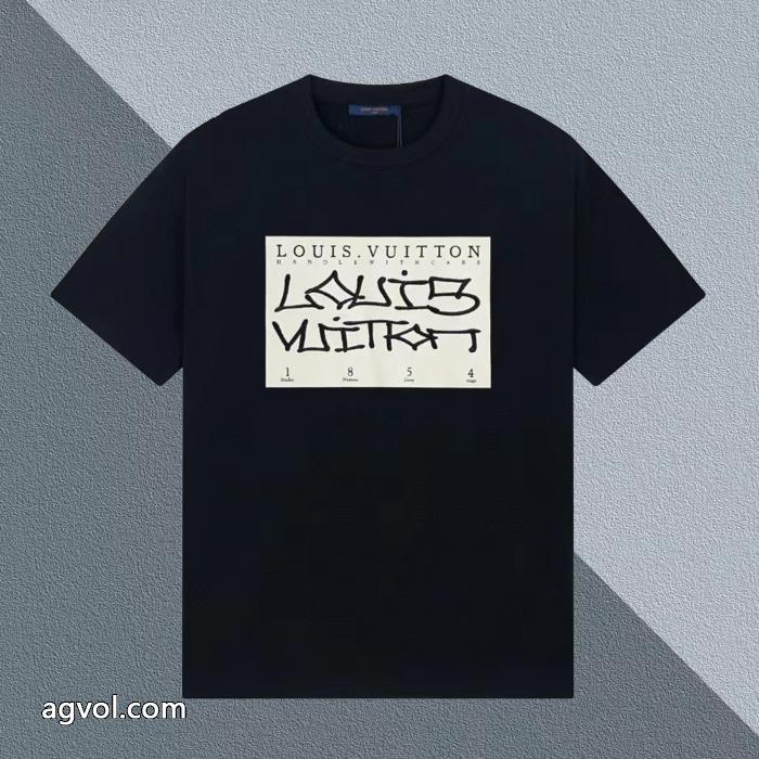 ルイ ヴィトン LOUIS VUITTONプリント下地刺繍草書ロゴ半袖Tシャツ_0_3