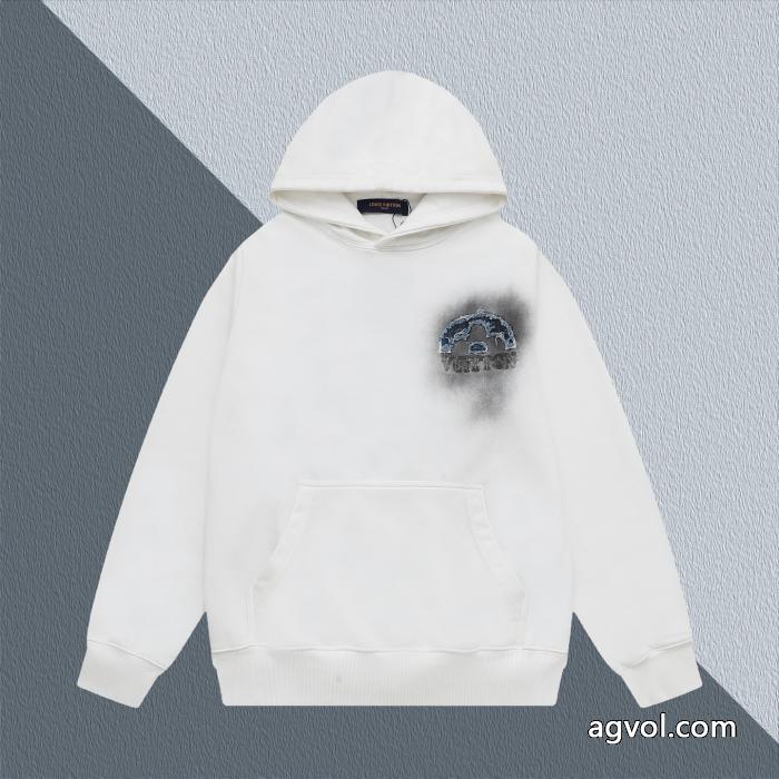 LV爆金定番重工業洗濯デニム刺繍LOGO衛衣男女上着カバーヘッド衛衣_0_1