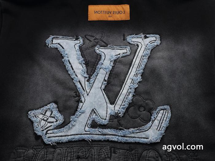 LV爆金定番重工業洗濯デニム刺繍LOGO衛衣男女上着カバーヘッド衛衣_0_4