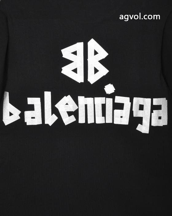 BALENCIAGA秋冬新作ヘッダー付き丸首水洗い旧長袖Tシャツ男女同型_0_0