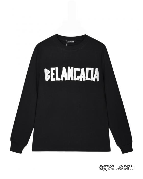 BALENCIAGA秋冬新作ヘッダー付き丸首水洗い旧長袖Tシャツ男女同型_0_3