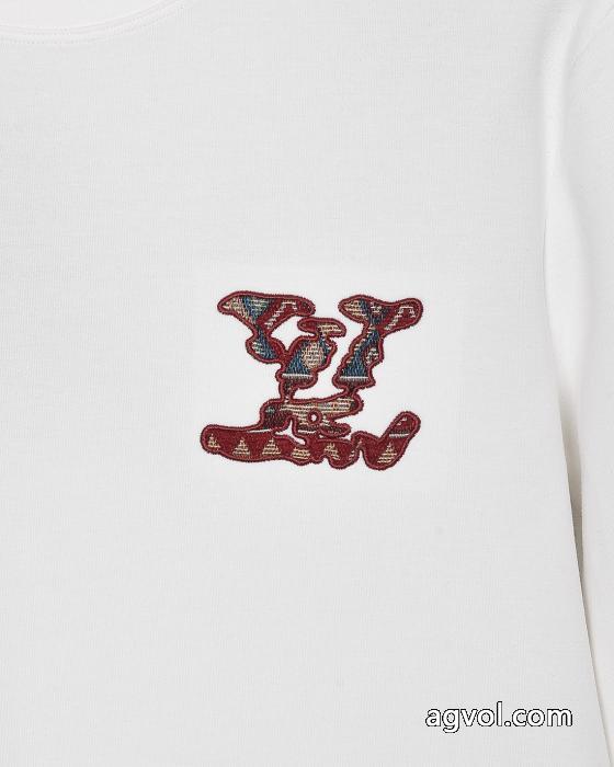 Louis Vuitton背中胸のカラー雲に布刺繍ジャカードアルファベットロゴ男女同型ヘッダー丸首長袖Tシャツ_0_0