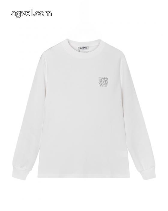 LOEWE/ロエベ立体エンベロープ万針刺繍アルファベットロゴヘッダー丸首長袖Tシャツ_0_1
