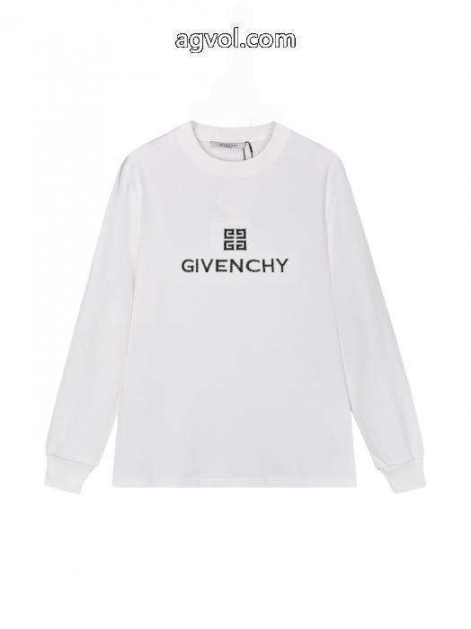 GIVENCHY万針刺繍クラシック梵字アルファベットロゴ背中カスタムピーチ長袖Tシャツ_0_1